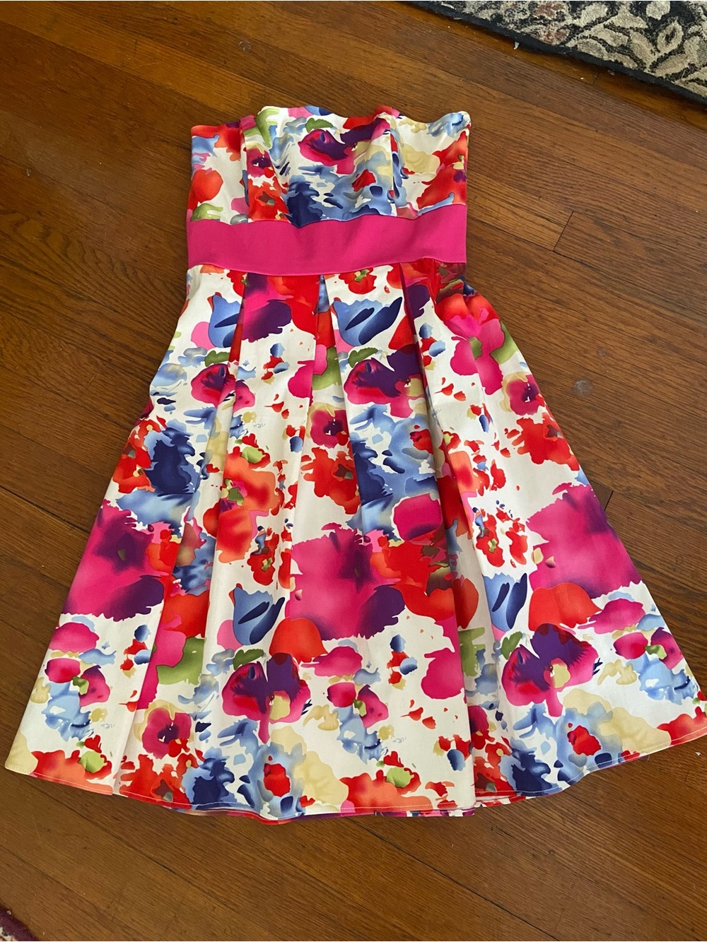 A.P.N.Y. Multicolor Floral Print Dress with Pink Accents